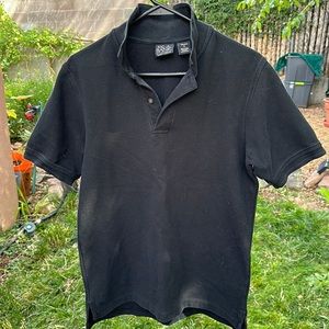 Black polo shirt.